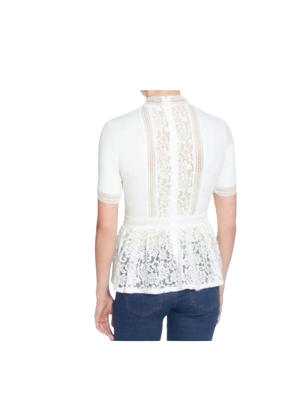 Catherine Malandrino Off White Lace Peplum Mock Neck Blouse Top NWT Size S - Picture 4 of 13